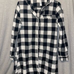 Black and White Plaid Button Up Nightshirt